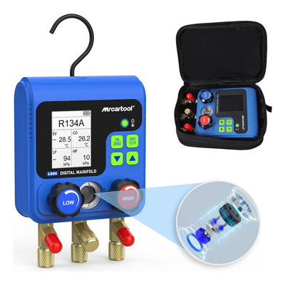 Mrcartool L205 Manómetro Digital Refrigeración Vacío Hvac | Doble Presión Temperatura | Para R32 R410a R134 | Medición De Vacuometro/prueba De Fugas/temperatura/extracción Vacío | 0-6000kpa