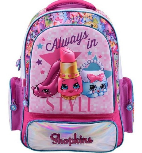 Mochila Shopkins Espalda 18 Pulgadas 3d Footy Escolar Color Rosa Diseño De La Tela Liso