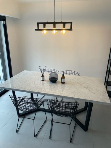 Mesa Comedor 180x90cm Mármol Blanco Carrara Hierro Pintado