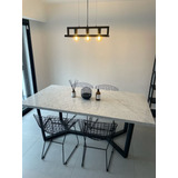 Mesa Comedor 180x90cm Mármol Blanco Carrara Hierro Pintado