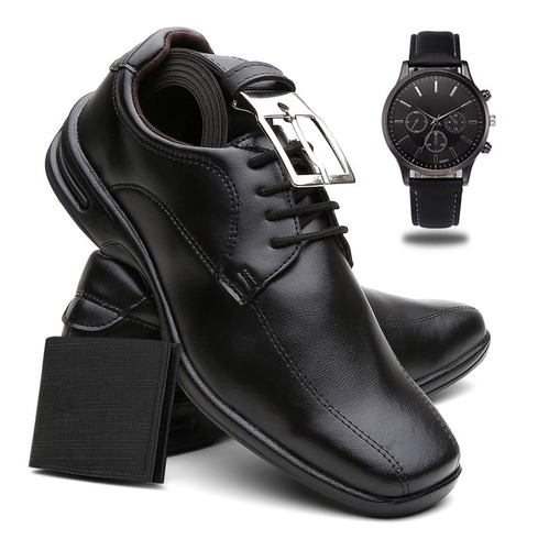 Sapato Social Masculino Confort + Cinto + Carteira + Relógio