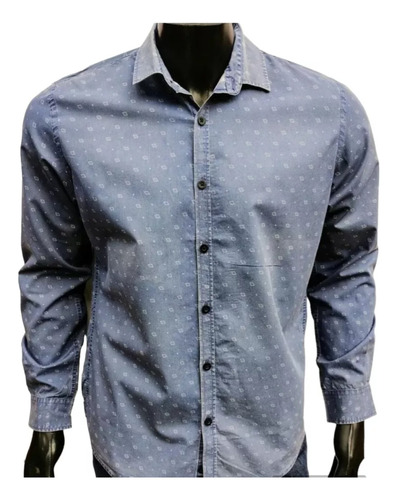 Camisa Gola Azul Con Diseño Talle M