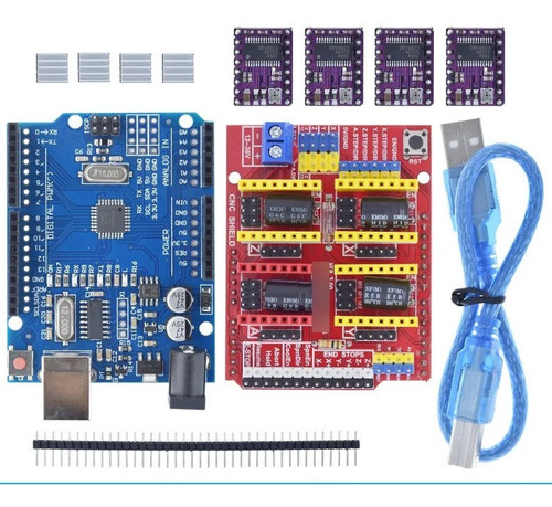 Kit Tarjeta Shield Cnc + 4 Drivers Drv8825+arduino Uno+cable