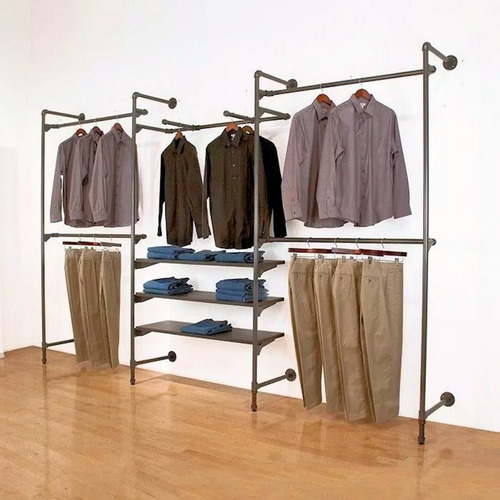 Closet Rack Exhibidor Con 3 Repisas Centrales Y Perchero