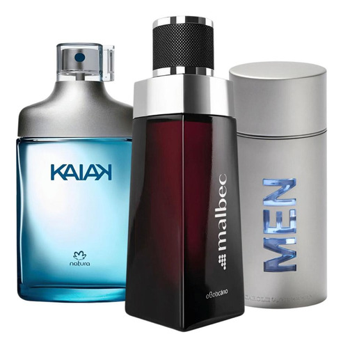 Kit 3 Perfumes Tradicionais Masculino Aromático Kaiak, Malbec E 212 Vip Men 