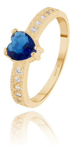 Anillo Promesa Fanny Oro 10 Kilates Circonia Azul Rey Mouty