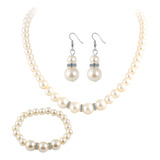 Conjunto De Diamantes Y Perlas Para Mujer, Collar, Pulsera Y