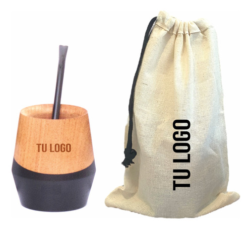 Mate De Madera Personalizado + Bolsita / Regalo Empresarial 