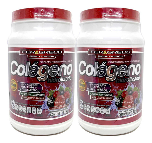 Colágeno Hidrolizado Glucosamina Biotina Frutos Rojos 2 Pzs