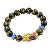 Feng Shui- Pulsera Pixiu De Obsidiana Negra Doble Nudo Chino