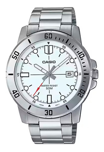 Reloj Casio Mtp-vd01d-7ev Para Caballero Time Square Color De La Correa Plateado Color Del Bisel Plateado Color Del Fondo Blanco
