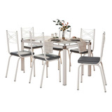 Jogo De Mesa Malva 140cm E 6 Cadeiras 119 Branco/platina - A