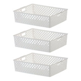 3 Cestinhas Organizadora Quadratta Multiuso 34x27x9 Cor Branco