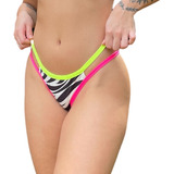 Calcinha Avulsa Fio Dental Zebra Neon Coleção Animal Print