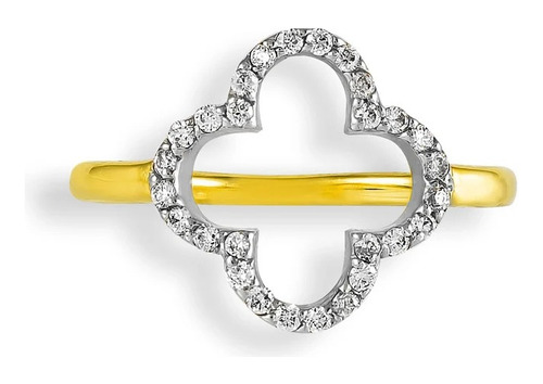 Anel De Ouro Trevo Diamantes Brilhante Delicado Aberto Luxo