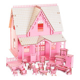 Mini Casa Casinha Infantil Rosa Com  Moveis Mdf -full