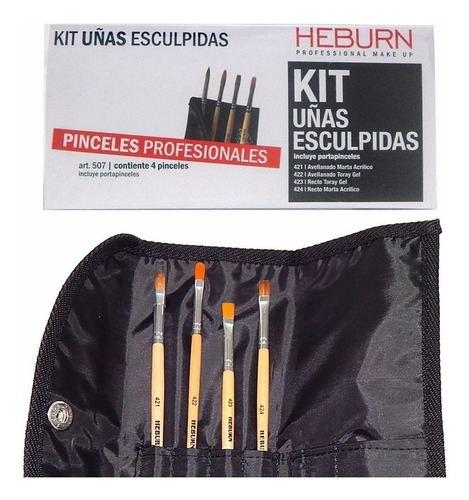 Kit Heburn Pinceles Uñas Esculpidas Con Estuche Guardar 507 