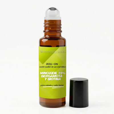 Minoxidil 15% + Bergamota + Biotina Roll On Para Barba 25ml