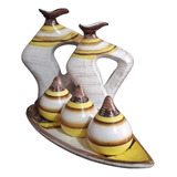 Dupla Vaso Decorativo + Bandeja Folha C/trio Pingos Cerâmica