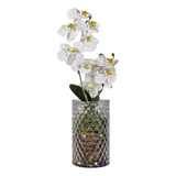 Vaso Decorativo Vidro Transparente Arranjo Orquídea Branca 