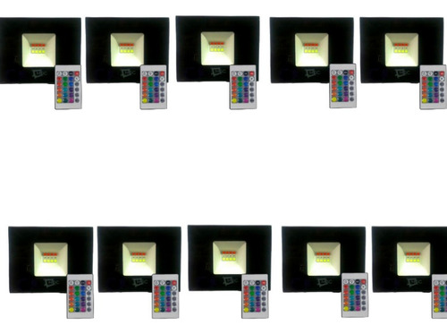 Kit 10 Refletor 50w Colorido Rgb Controle Memória Bivolt