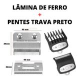 Kit Reposição Lâmina D Ferro+pentes 0.5 E 1.5 De Trava Preto