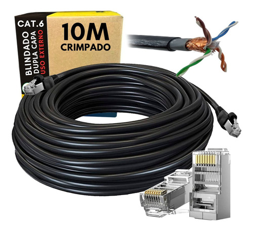 Cabo De Rede Utp Cat6 Dupla Capa Uso Externo 10 Metros