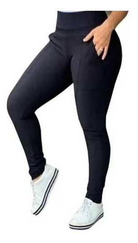 Calça Legging Plus Size Montaria Flanelada Forrada Cós Largo