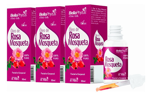 Kit 3 Óleo Rosa Mosqueta 30ml 100%puro Bellaphytus