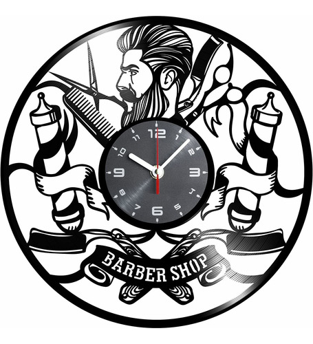 Reloj De Pared De Vinilo De Barbería Con Cartel De Bar...