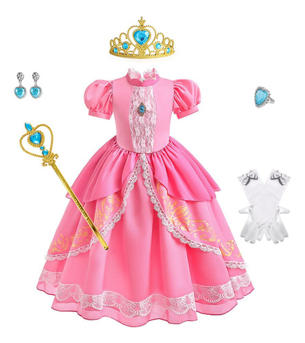 Disfraz De Princesa Peach Super Brothers Para Niña De Cumpleaños Halloween Carnaval Navidad