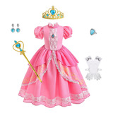 Disfraz De Princesa Peach Super Brothers Para Niña De Cumpleaños Halloween Carnaval Navidad