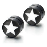 2 Pendientes Magnéticos De Estrella Circular Negra De 8 Mm P