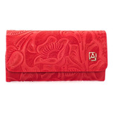 Cartera Piel Dama Mod 101 Cincelado Mujer Bolsa Color Rojo Diseño De La Tela