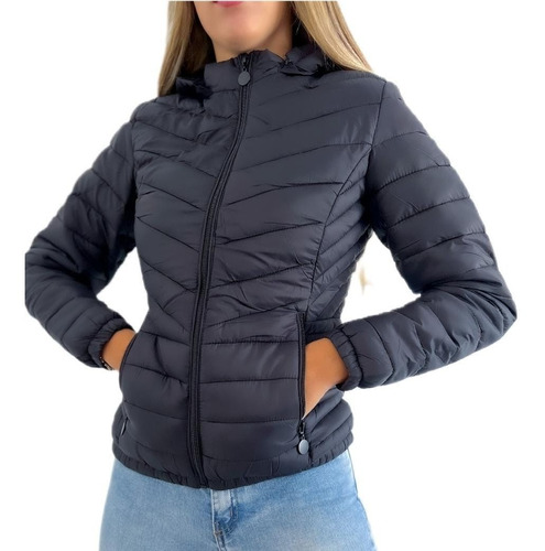 Campera Forrada Con Piel Sintètica Relleno Capucha  