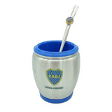 Mate De Acero Y Bombilla Con Grabado A Color Boca Juniors