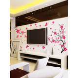 Vinilo Sticker Decorativo Pared, Flores Y Mariposas Rosadas