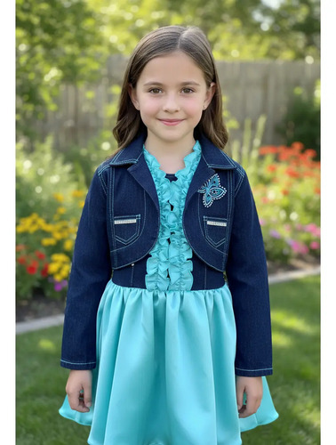Vestido Con Torera De Mezclilla Conjunto Para Niña V