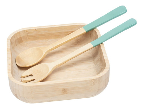 Kit Bowl De Bambu E Utensílios Para Salada 3 Pç Verde -oikos