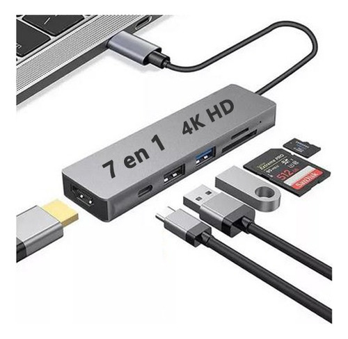 7 En 1 Adaptador Usb C Hub Thunderbolt 3 Hdmi Para Laptops