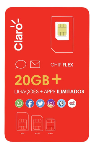 Chip Flex Com 20gb De Internet + Ligações + Apps Ilimitados