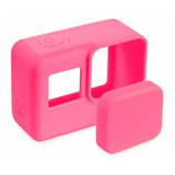 Capa Case Silicone + Tampa Lente Rosa Gopro Hero 5 6 7