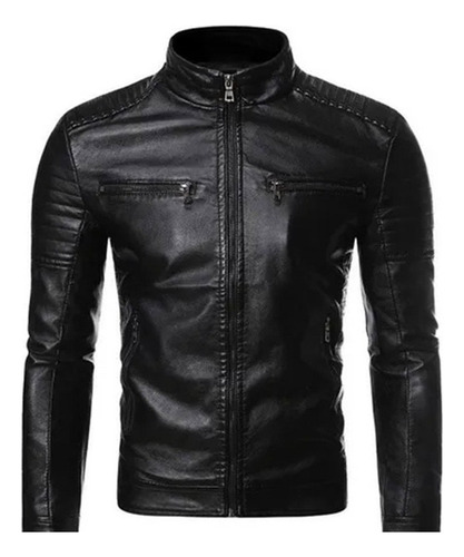 Chamarra De Cuero Para Hombre De Invierno, Cuello De Pie