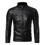 Chamarra De Cuero Para Hombre De Invierno, Cuello De Pie