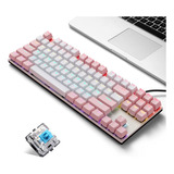 Teclado Mecánico Iblancod K87 Metal Rosa Y Blanco (azul)