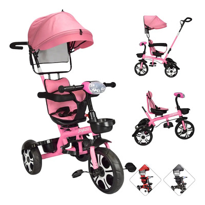 Triciclo Para Niños Evolutivo Asiento Giratorio Luz Y Sonido Color Rosa Joykoo | Envío gratis