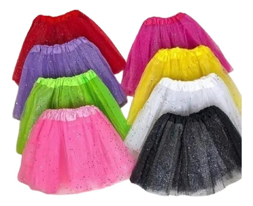 1 Saia Tule Infantil Com Brilho Glitter Carnaval 30 Cm Cores