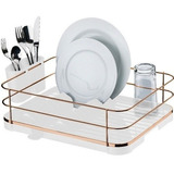 Escorre Louça Fácil Pratos + Porta Talheres Bandeja Bancada Cor Branco / Rose