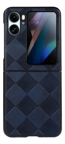 Capa Xadrez De Poliuretano Com Tecido Azul Para Oppo Fin