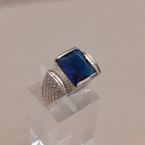 Anillo Sello De Caballero En Plata 925 Y Oro Con Zafiro Azul